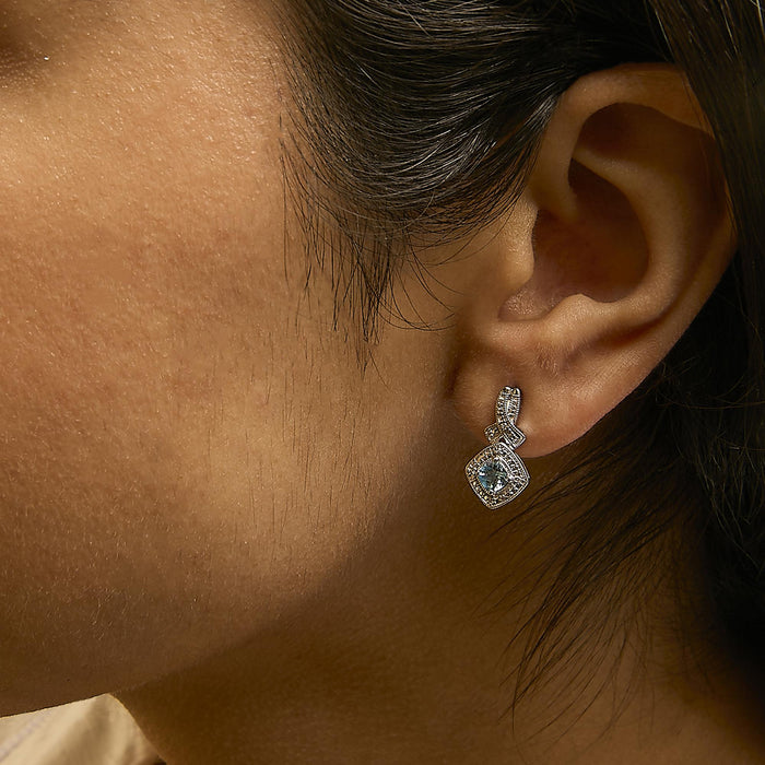 Cushion-Cut Blue Topaz and Diamond Accent Twist Motif Dangle Earrings in Sterling Silver, photo 3