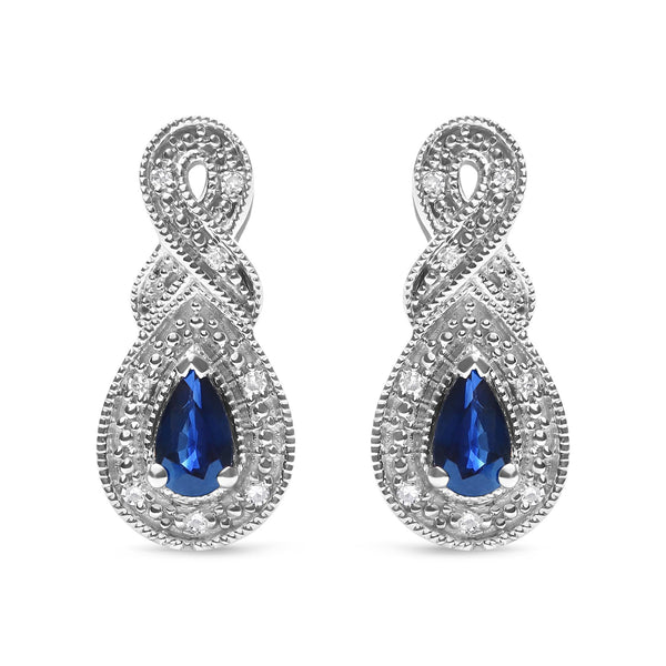Aretes de botón colgantes de infinito con zafiro pera de 4.5 x 3mm y detalles de diamante en plata de ley, foto 1