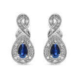 Aretes de botón colgantes de infinito con zafiro pera de 4.5 x 3mm y detalles de diamante en plata de ley, color H-I, claridad SI1-SI2