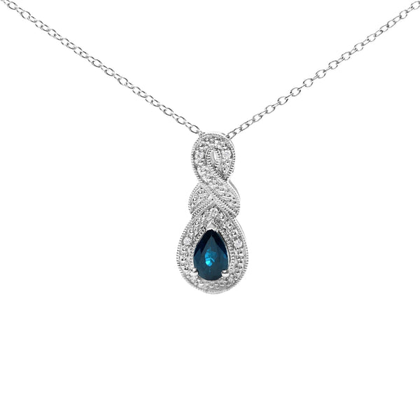 Collar con colgante de infinito con zafiro talla pera de 6x4mm y detalle de diamante en plata de ley, foto 1