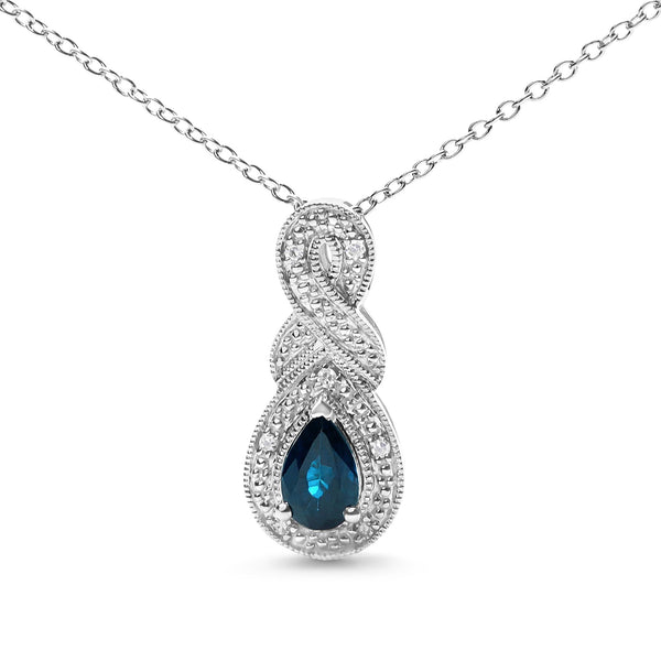 Collar con colgante de infinito con zafiro talla pera de 6x4mm y detalle de diamante en plata de ley, foto 2