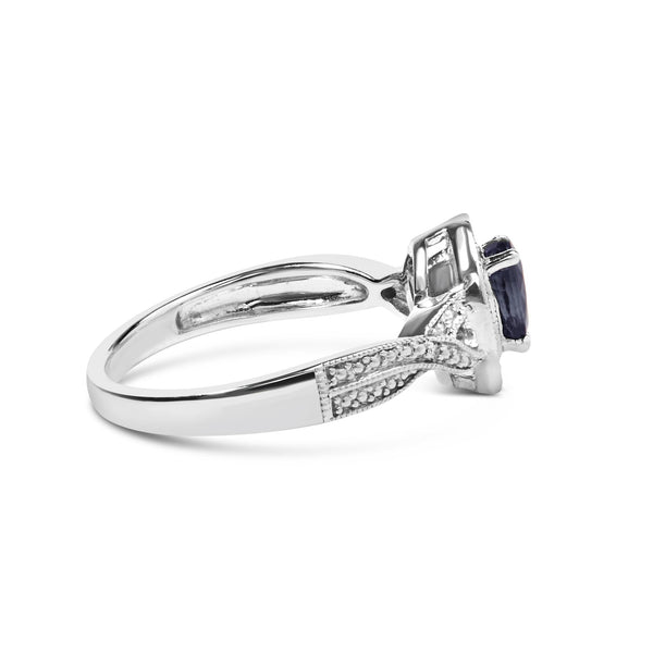 6x4mm Pear Sapphire Gemstone with Diamond Accent Halo Ring in Sterling Silver, photo 2