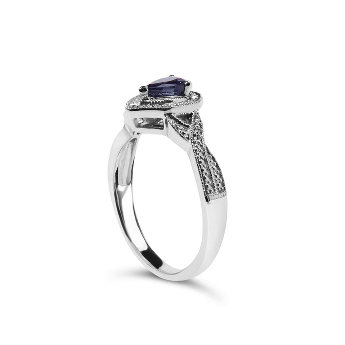 Anillo de halo con zafiro pera de 6x4mm y detalle de diamante en plata de ley, foto 5