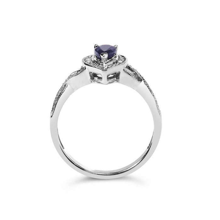 Anillo de halo con zafiro pera de 6x4mm y detalle de diamante en plata de ley, foto 6