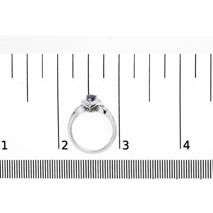 Anillo de halo con zafiro pera de 6x4mm y detalle de diamante en plata de ley, foto 7
