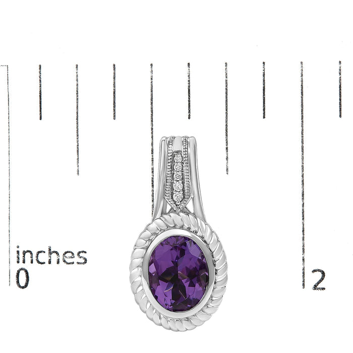 Aretes colgantes de diseño de cuerda con amatista púrpura ovalada y detalles de diamante en plata de ley, foto 5