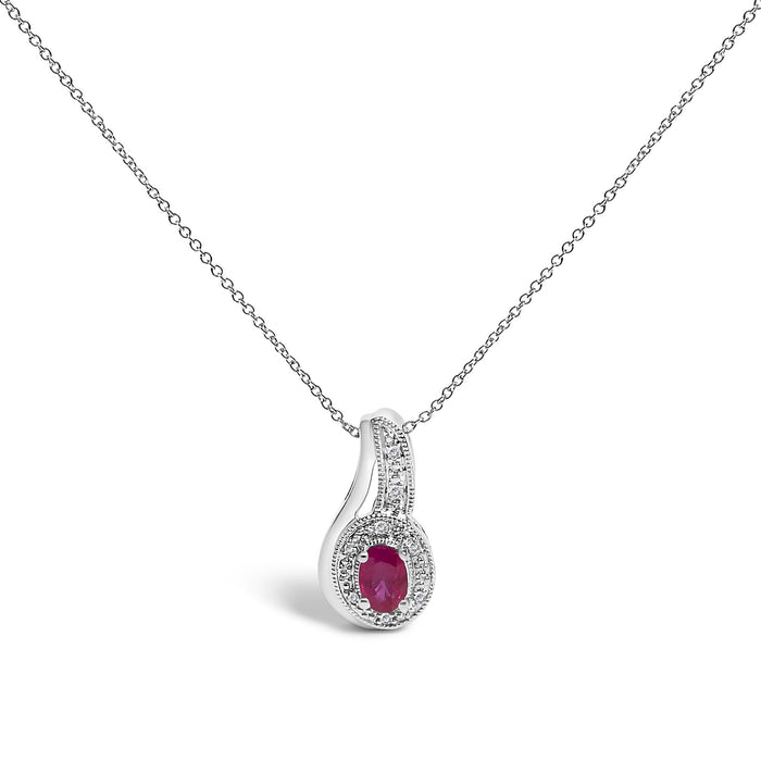 Collar con colgante de remolino milgrain con rubí rojo y detalle de diamante en plata de ley, foto 1