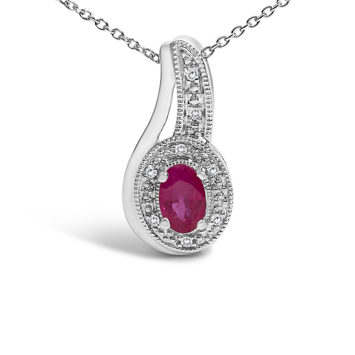 Collar con colgante de remolino milgrain con rubí rojo y detalle de diamante en plata de ley, foto 2