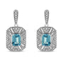 Aretes colgantes estilo halo Art Déco con topacio azul talla esmeralda de 7x5mm y detalle de diamante en plata de ley, foto 1