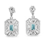Aretes colgantes estilo halo Art Déco con topacio azul talla esmeralda de 7x5mm y detalle de diamante en plata de ley, foto 4