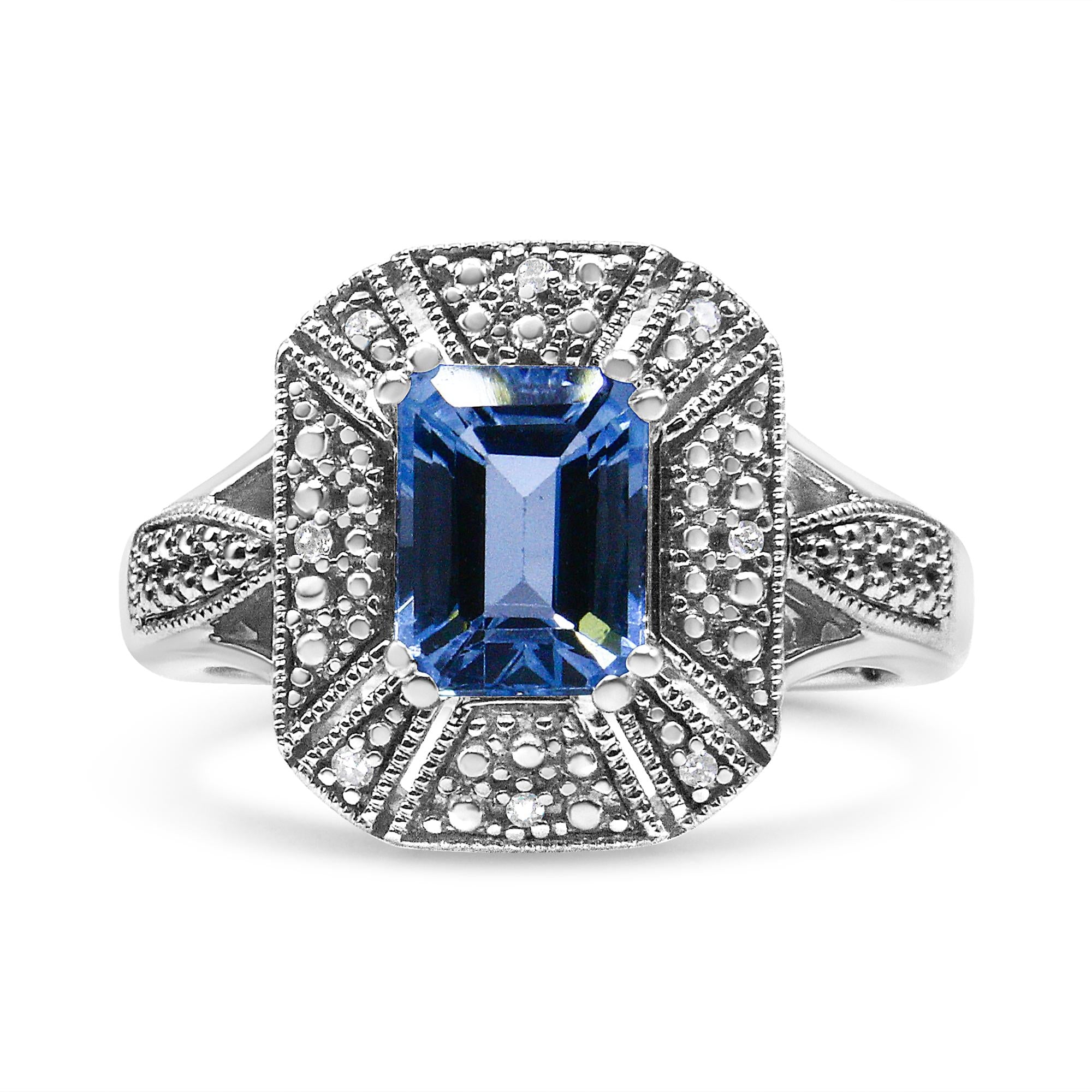 Diamond Accent and 8X6 mm Emerald-Cut Blue Topaz Ring in Sterling Silver, photo 1