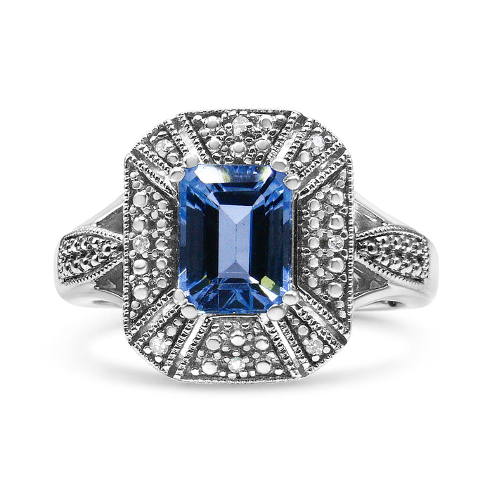 Diamond Accent and 8X6 mm Emerald-Cut Blue Topaz Ring in Sterling Silver, photo 1