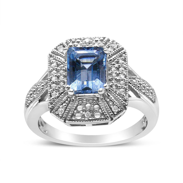 Diamond Accent and 8X6 mm Emerald-Cut Blue Topaz Ring in Sterling Silver, photo 4