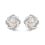 Aretes de botón florales trenzados con perla cultivada y diamantes de 1/10 ct. p.t. en plata de ley, foto 1