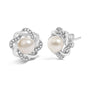 Aretes de botón florales trenzados con perla cultivada y diamantes de 1/10 ct. p.t. en plata de ley, foto 2