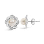 Aretes de botón florales trenzados con perla cultivada y diamantes de 1/10 ct. p.t. en plata de ley, foto 4