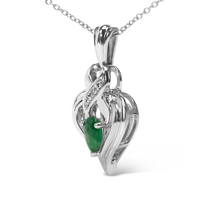 6x4mm Pear Emerald and Diamond Accent Heart Pendant Necklace in Sterling Silver, photo 4