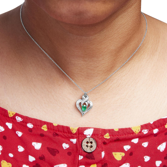 6x4mm Pear Emerald and Diamond Accent Heart Pendant Necklace in Sterling Silver, photo 3