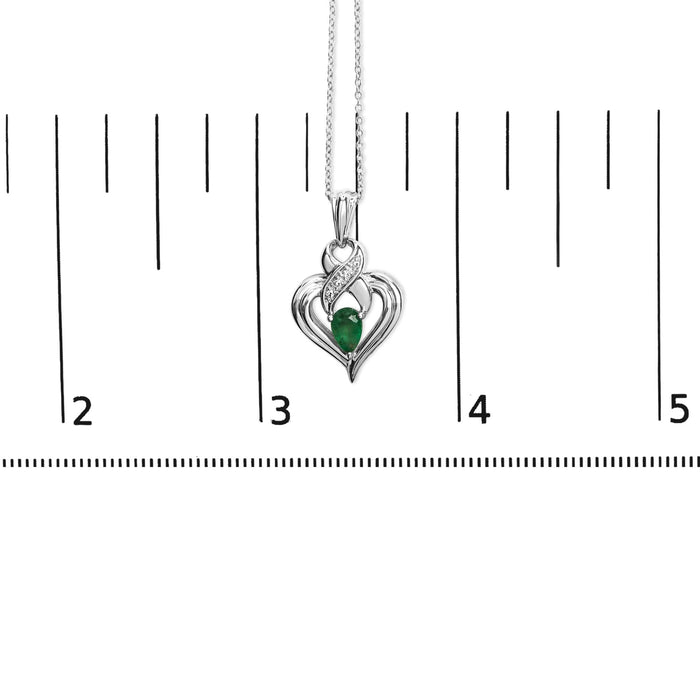 6x4mm Pear Emerald and Diamond Accent Heart Pendant Necklace in Sterling Silver, photo 5