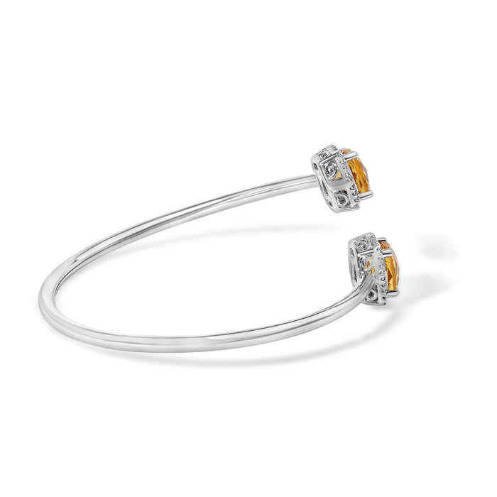 Brazalete rígido cruzado dividido con gema de citrino amarillo talla cojín de 8mm y detalle de diamante en plata de ley, foto 2