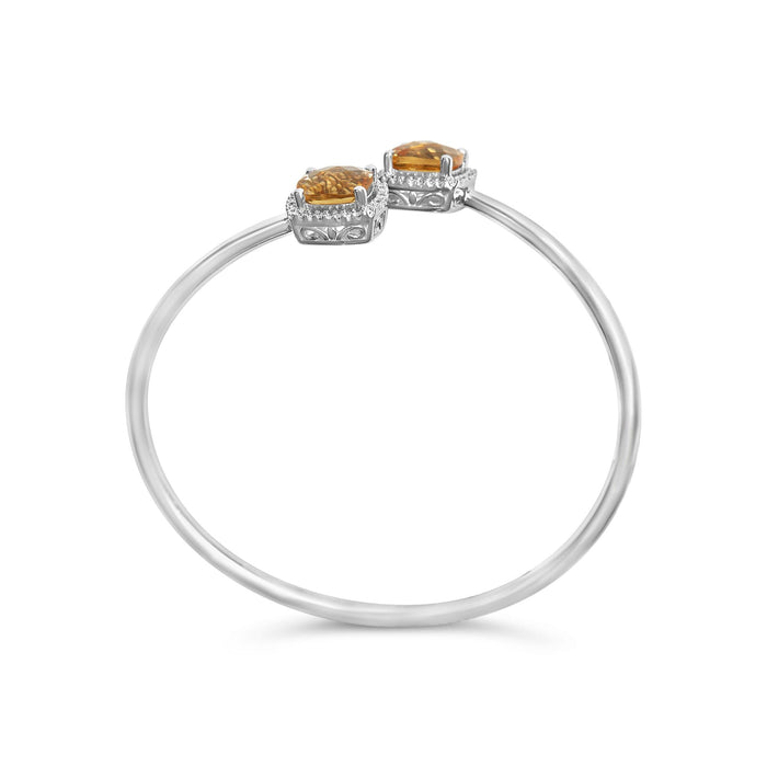 Brazalete rígido cruzado dividido con gema de citrino amarillo talla cojín de 8mm y detalle de diamante en plata de ley, foto 4