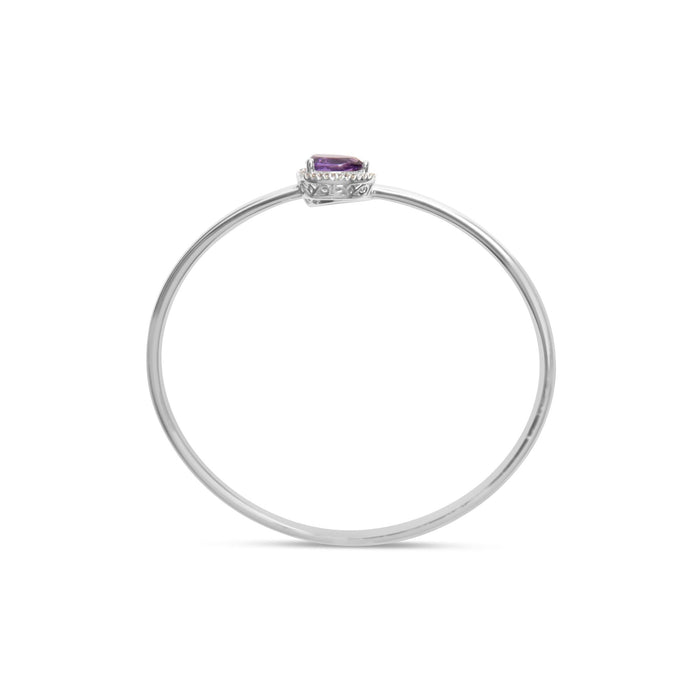 Brazalete rígido bypass con halo, amatista talla pera de 8 x 5.5mm y detalle de diamante en plata de ley, foto 5