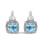Aretes colgantes geométricos con topacio azul talla cojín y detalle de diamante en plata de ley, foto 1