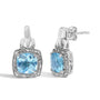 Aretes colgantes geométricos con topacio azul talla cojín y detalle de diamante en plata de ley, foto 2