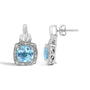 Aretes colgantes geométricos con topacio azul talla cojín y detalle de diamante en plata de ley, foto 4