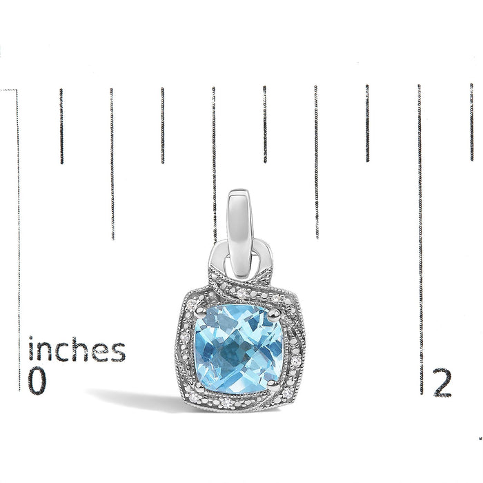 Aretes colgantes geométricos con topacio azul talla cojín y detalle de diamante en plata de ley, foto 5