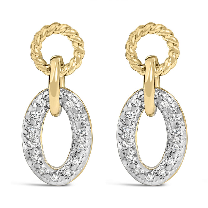 Aretes de eslabones ovalados con diamantes de 1/10 ct. p.t. en vermeil de oro, foto 1