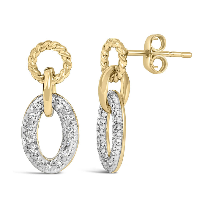 Aretes de eslabones ovalados con diamantes de 1/10 ct. p.t. en vermeil de oro, foto 2