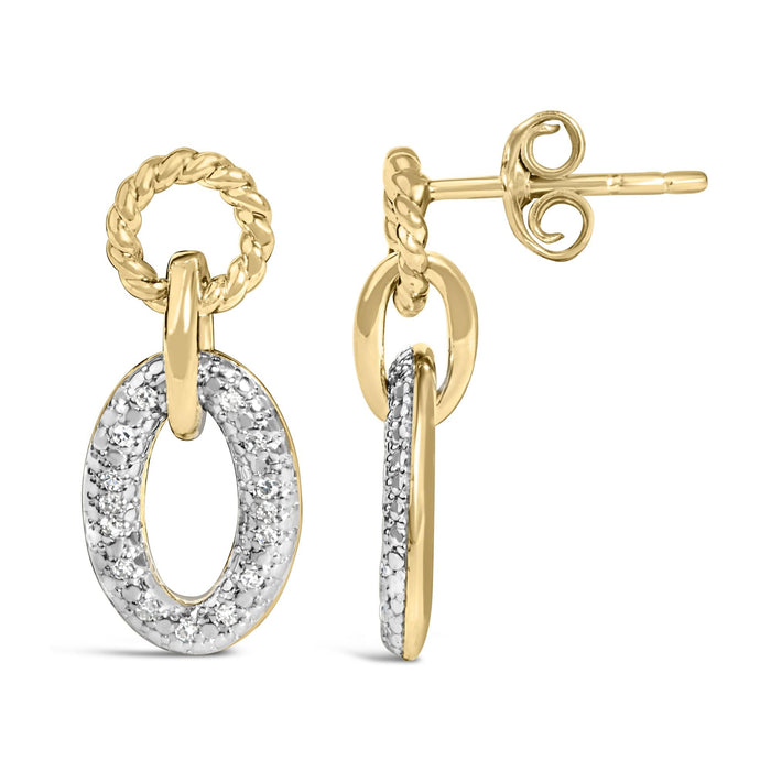 Aretes de eslabones ovalados con diamantes de 1/10 ct. p.t. en vermeil de oro, foto 4