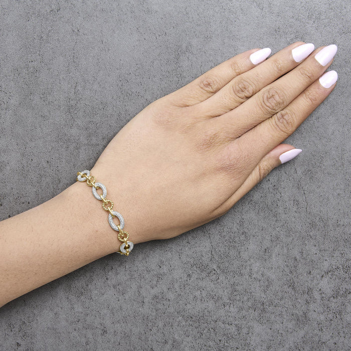 1/10 Ct. T.W. Diamond Oval Link Bracelet in Gold Vermeil, photo 3
