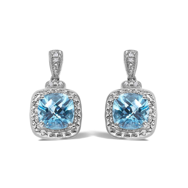 8x8mm Cushion-Cut Blue Topaz and Diamond Accent Drop Earrings in Sterling Silver, photo 1