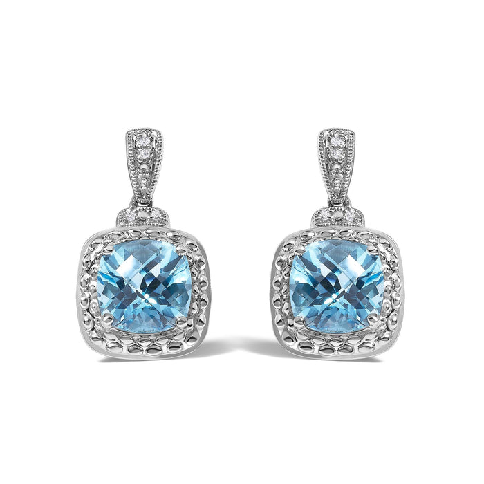 8x8mm Cushion-Cut Blue Topaz and Diamond Accent Drop Earrings in Sterling Silver, photo 1