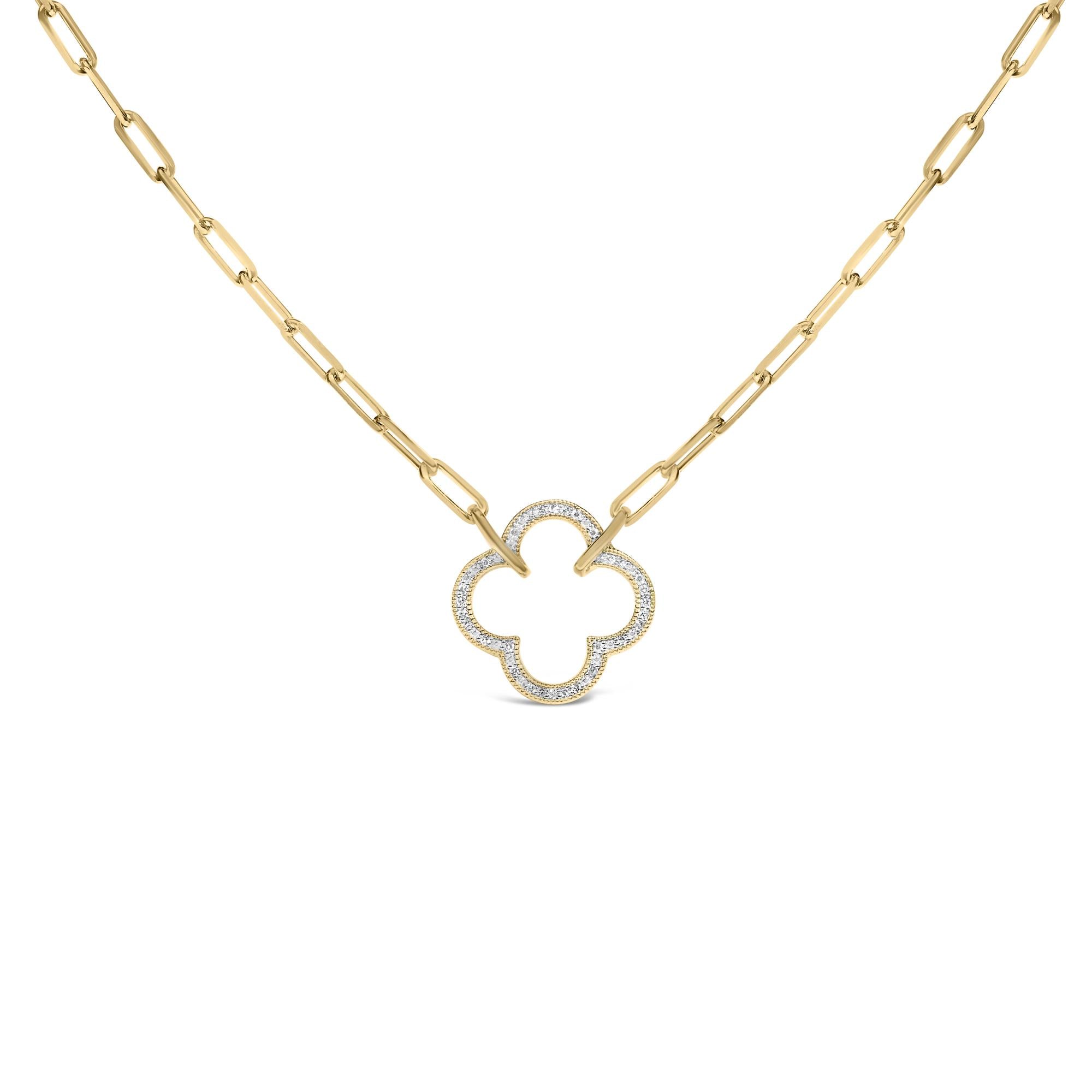 1/10 Ct. T.W. Diamond Paperclip Chain Clover Pendant Necklace in Gold Vermeil, photo 1