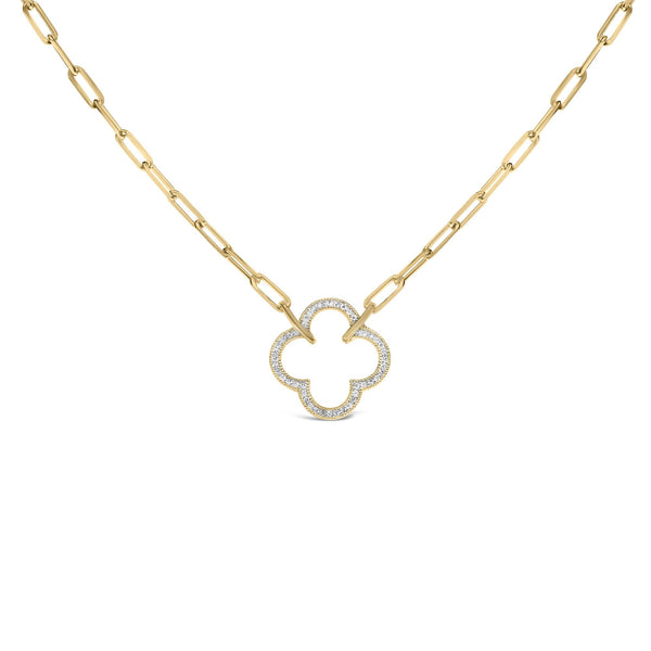 1/10 Ct. T.W. Diamond Paperclip Chain Clover Pendant Necklace in Gold Vermeil, photo 1