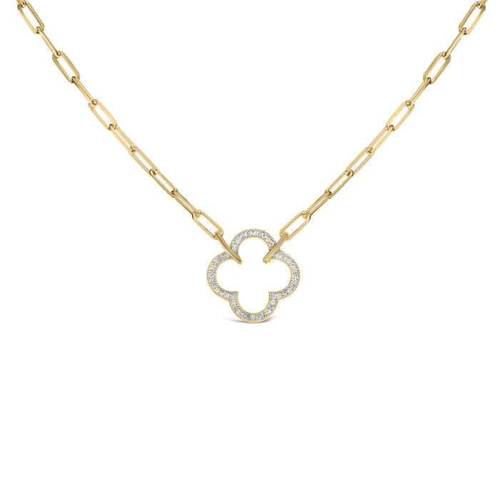 1/10 Ct. T.W. Diamond Paperclip Chain Clover Pendant Necklace in Gold Vermeil, photo 1
