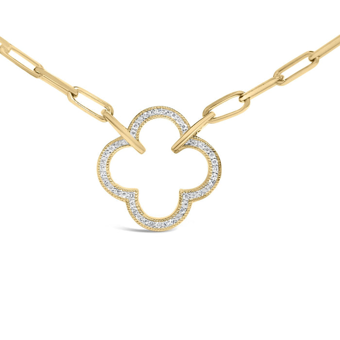 1/10 Ct. T.W. Diamond Paperclip Chain Clover Pendant Necklace in Gold Vermeil, photo 2