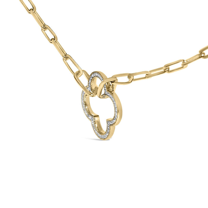 1/10 Ct. T.W. Diamond Paperclip Chain Clover Pendant Necklace in Gold Vermeil, photo 4