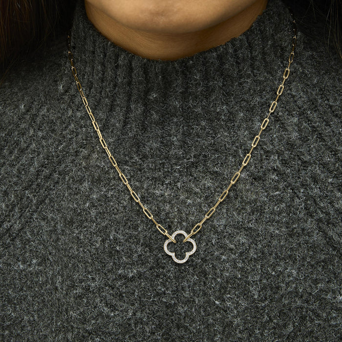 1/10 Ct. T.W. Diamond Paperclip Chain Clover Pendant Necklace in Gold Vermeil, photo 3