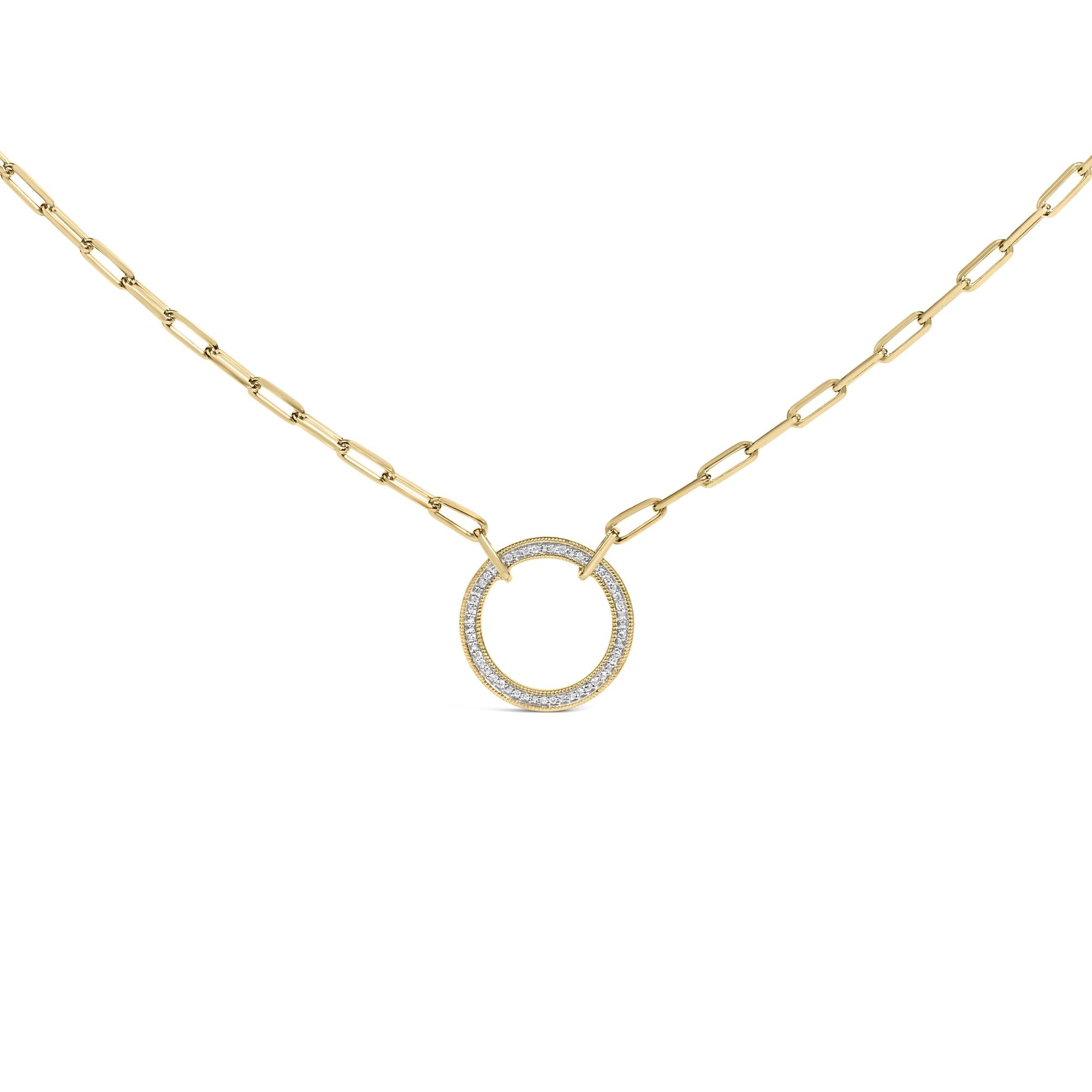 1/10 Ct. T.W. Diamond Paperclip Chain Circle Pendant Necklace in Gold Vermeil, photo 1