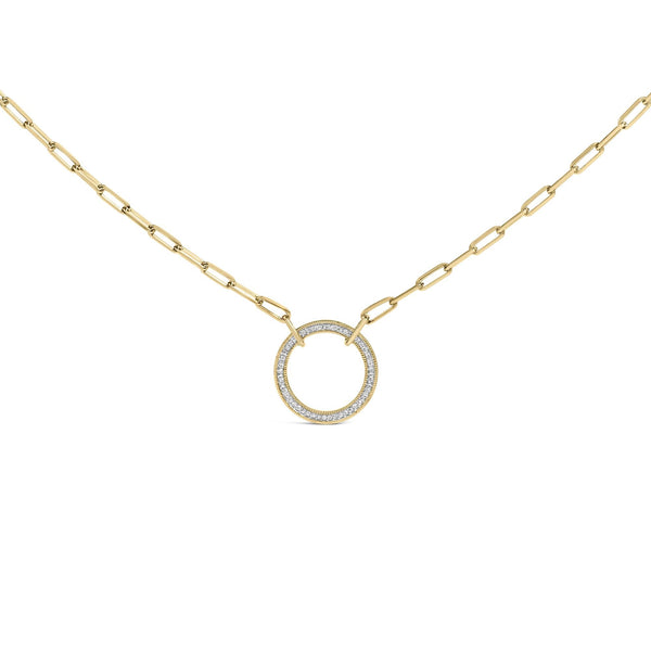1/10 Ct. T.W. Diamond Paperclip Chain Circle Pendant Necklace in Gold Vermeil, photo 1