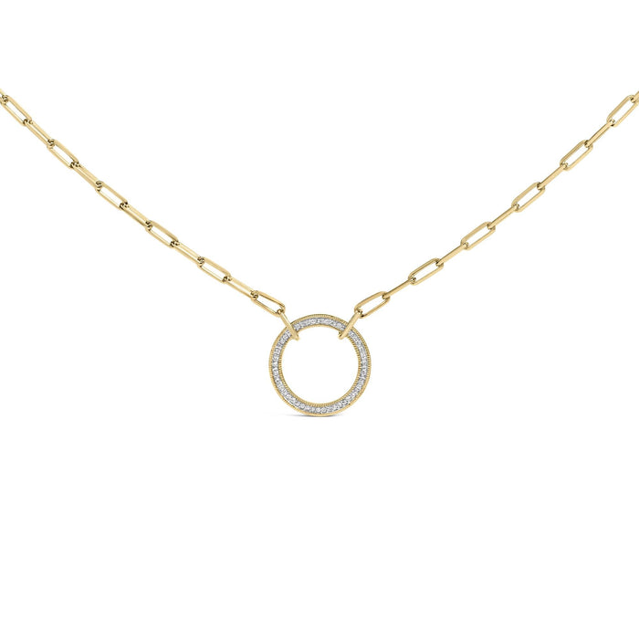 1/10 Ct. T.W. Diamond Paperclip Chain Circle Pendant Necklace in Gold Vermeil, photo 1
