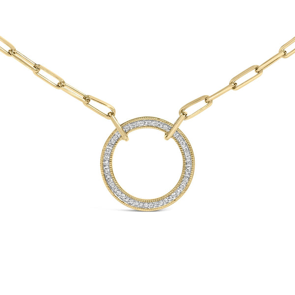 1/10 Ct. T.W. Diamond Paperclip Chain Circle Pendant Necklace in Gold Vermeil, photo 2