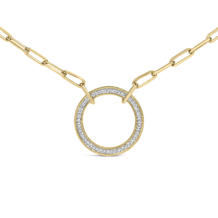 1/10 Ct. T.W. Diamond Paperclip Chain Circle Pendant Necklace in Gold Vermeil, photo 2