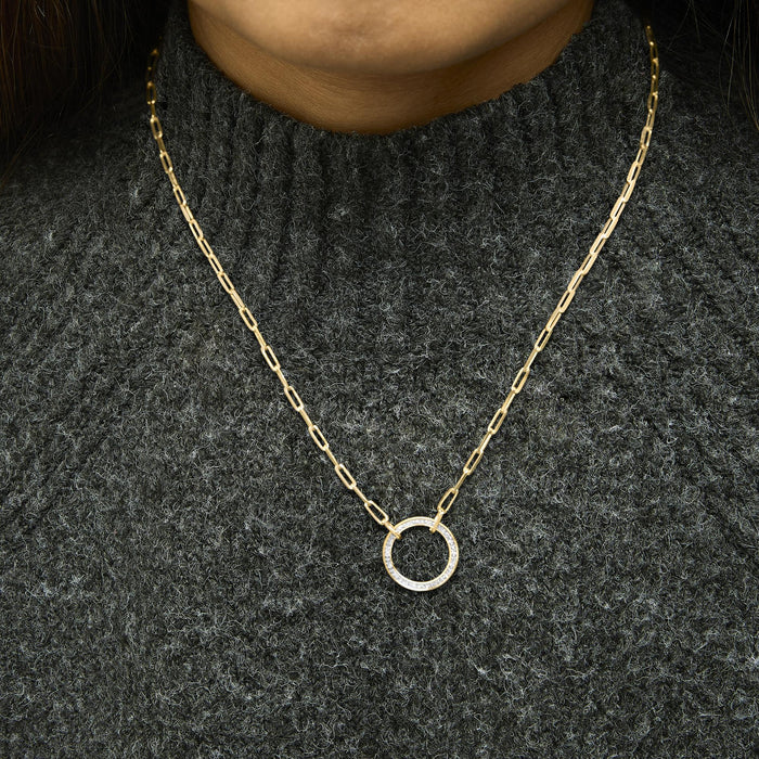 1/10 Ct. T.W. Diamond Paperclip Chain Circle Pendant Necklace in Gold Vermeil, photo 3