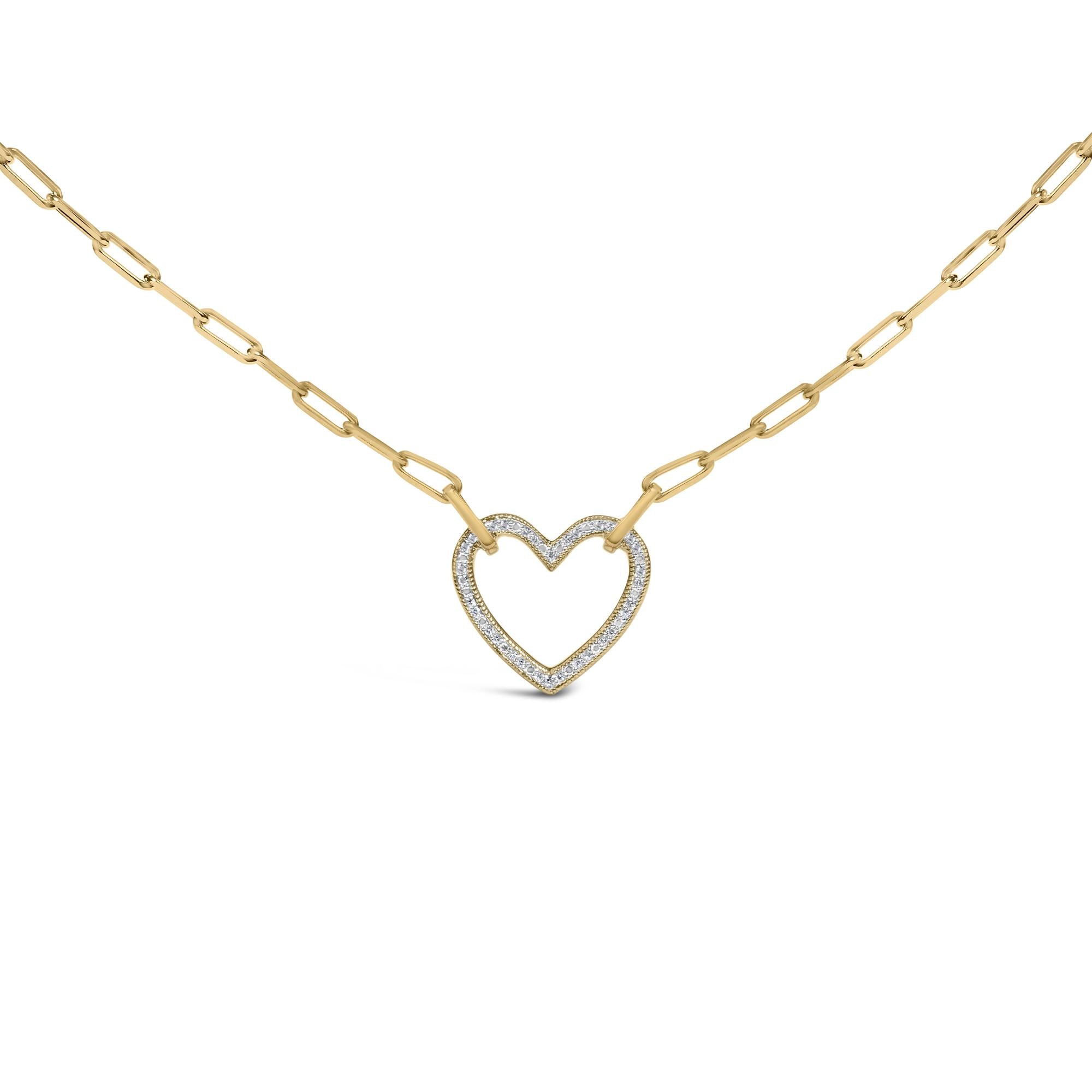 Collar con colgante de corazón y cadena paperclip con diamantes de 1/10 ct. p.t. en vermeil de oro, foto 1