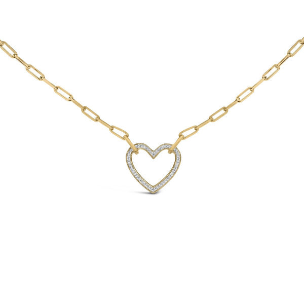 1/10 Ct. T.W. Diamond Paperclip Chain Heart Pendant Necklace in Gold Vermeil, photo 1